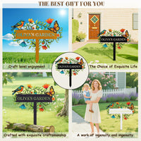 Personalized Garden Sign with Stake – Custom Name Floral Yard Decor
