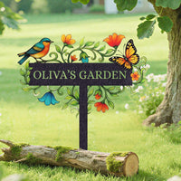 Personalized Garden Sign with Stake – Custom Name Floral Yard Decor