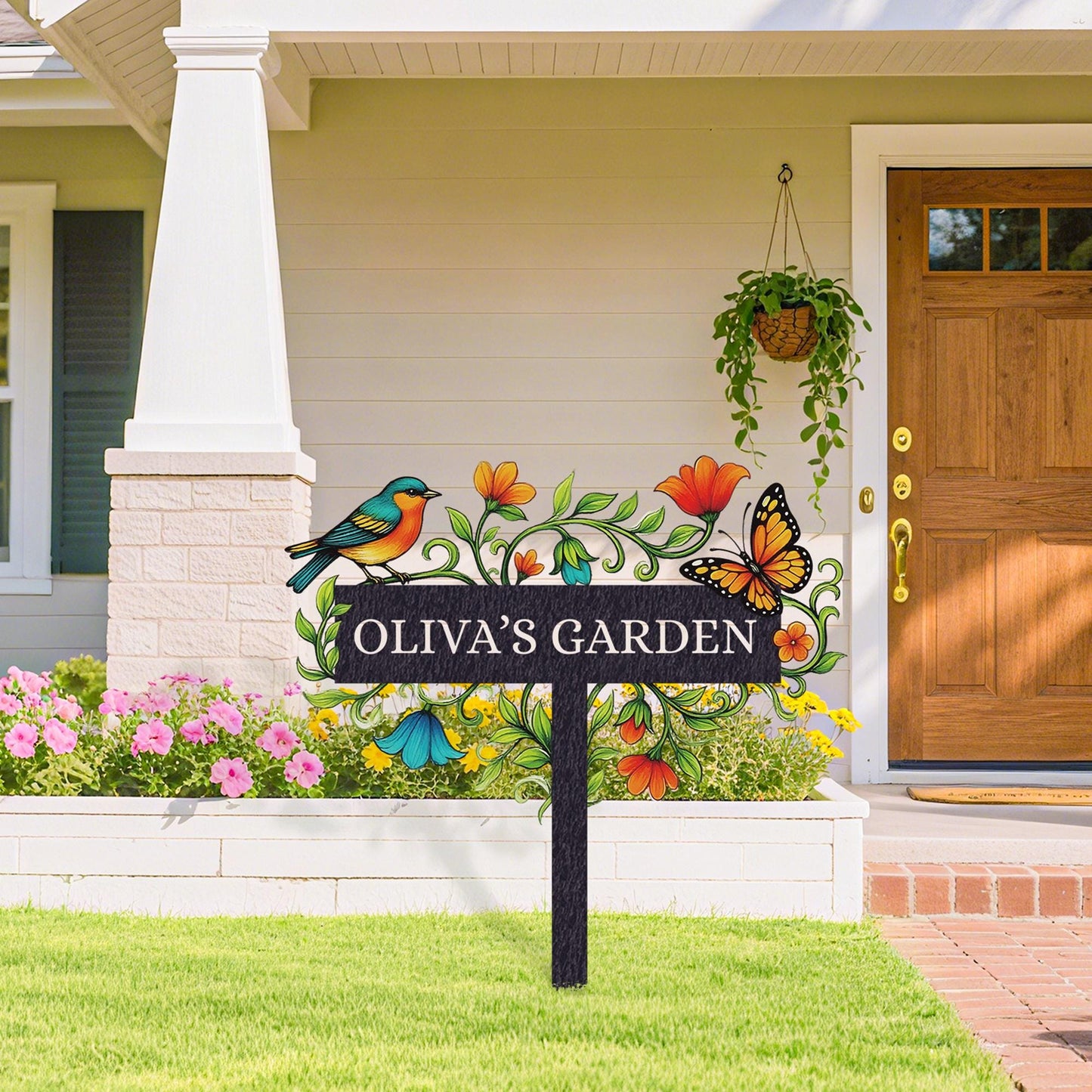 Personalized Garden Sign with Stake – Custom Name Floral Yard Decor