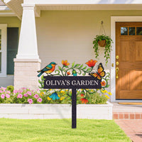 Personalized Garden Sign with Stake – Custom Name Floral Yard Decor