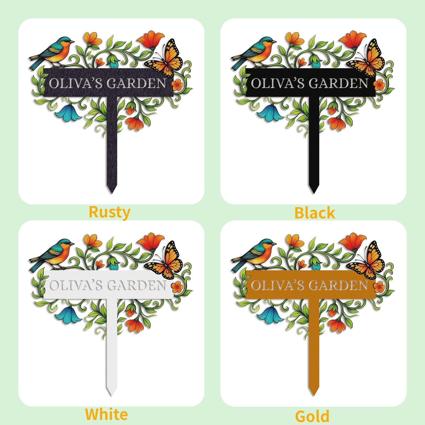 Personalized Garden Sign with Stake – Custom Name Floral Yard Decor