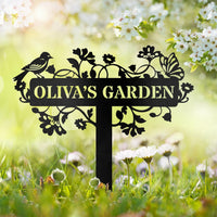 Personalized Metal Garden Sign with Stake – Custom Name Floral Yard Decor