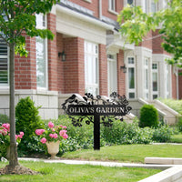 Personalized Metal Garden Sign with Stake – Custom Name Floral Yard Decor