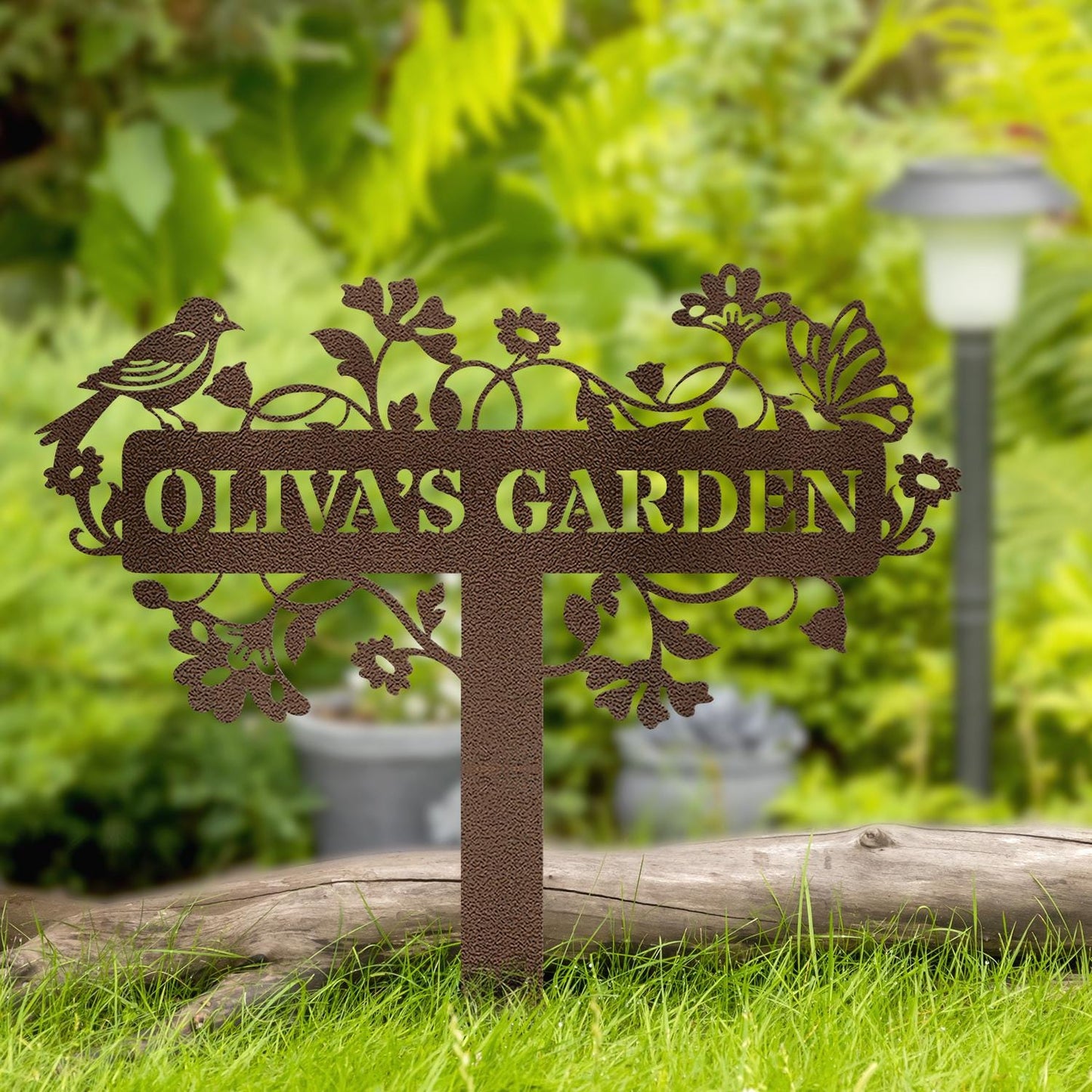 Personalized Metal Garden Sign with Stake – Custom Name Floral Yard Decor