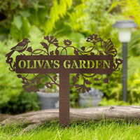Personalized Metal Garden Sign with Stake – Custom Name Floral Yard Decor