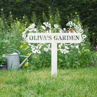Personalized Metal Garden Sign with Stake – Custom Name Floral Yard Decor