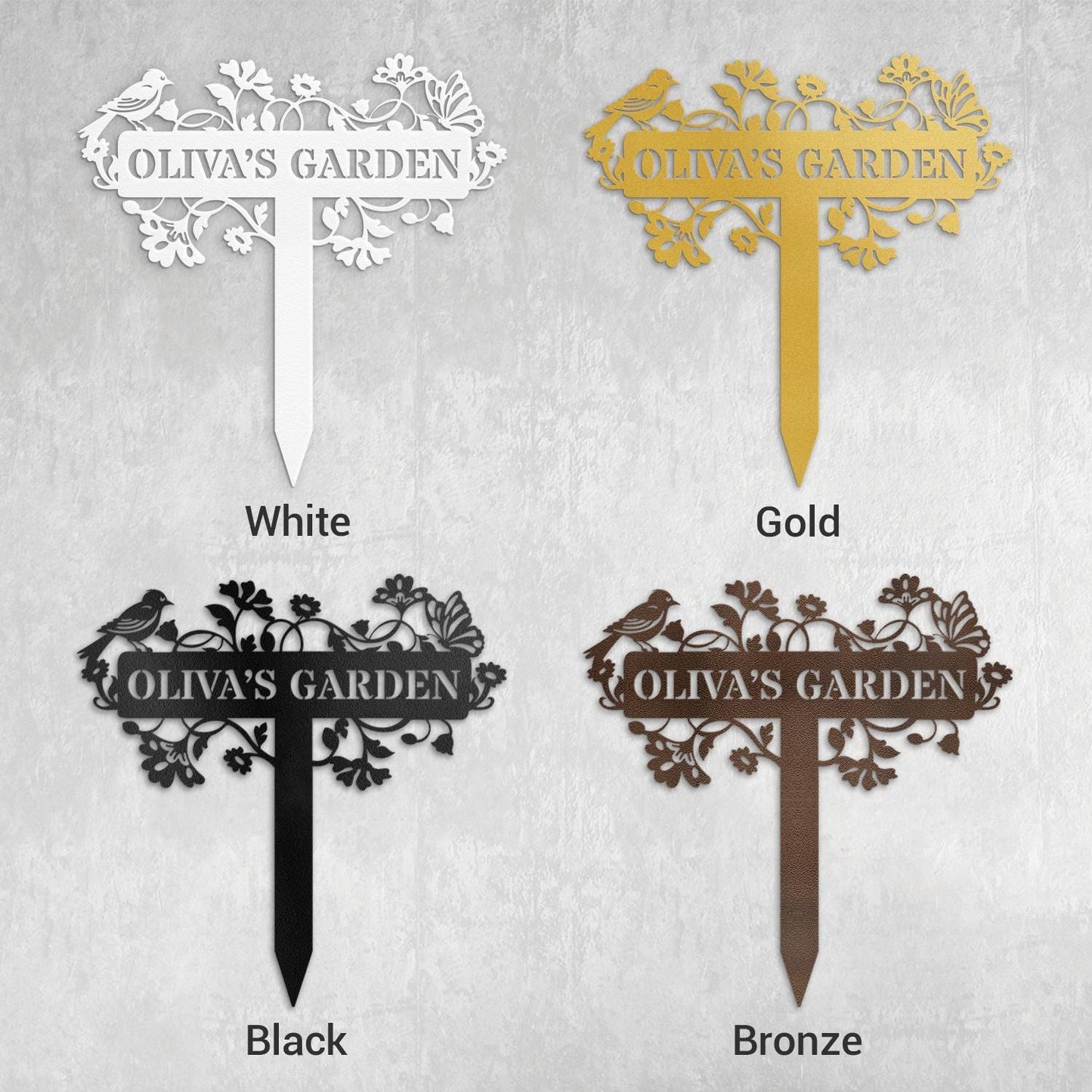 Personalized Metal Garden Sign with Stake – Custom Name Floral Yard Decor