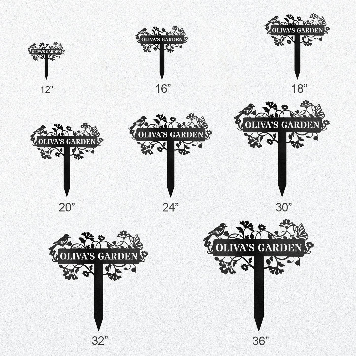 Personalized Metal Garden Sign with Stake – Custom Name Floral Yard Decor