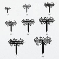 Personalized Metal Garden Sign with Stake – Custom Name Floral Yard Decor