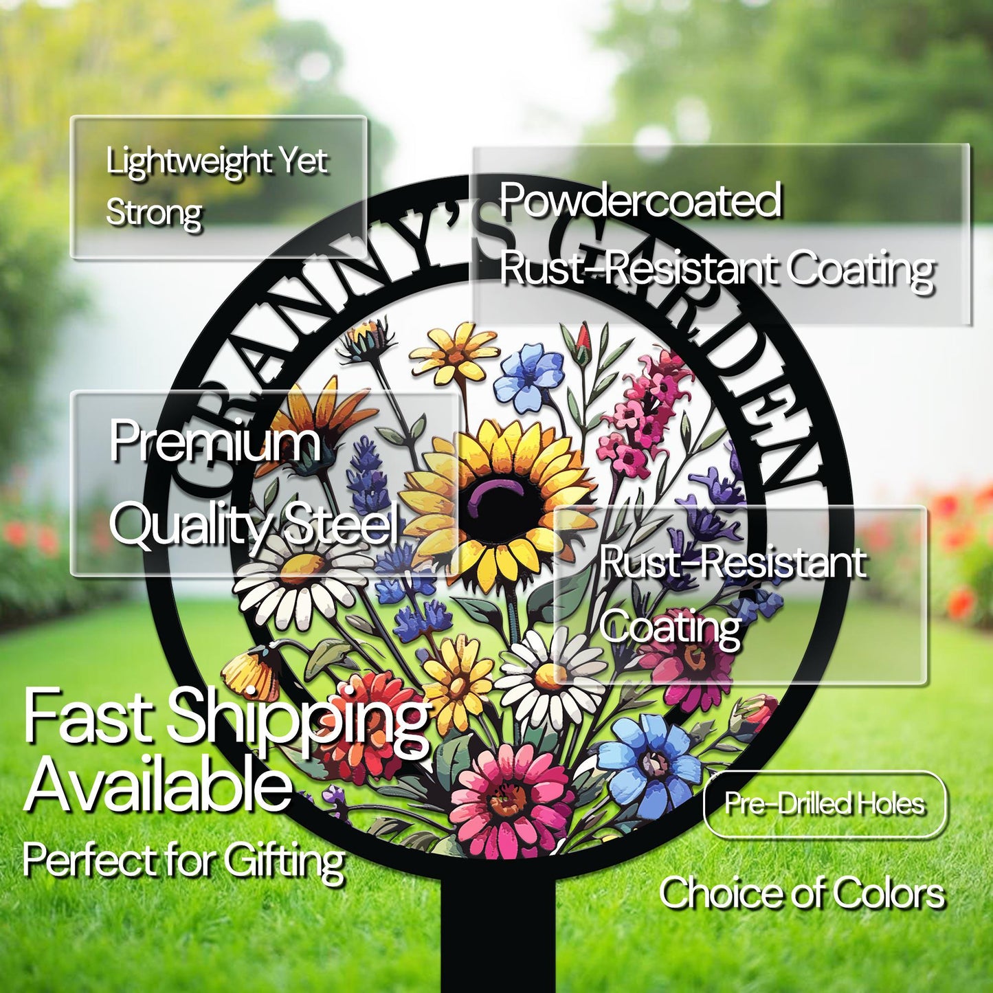Personalized Sunflower Garden Sign with Stake – Custom Name Floral Yard Decor for Grandma