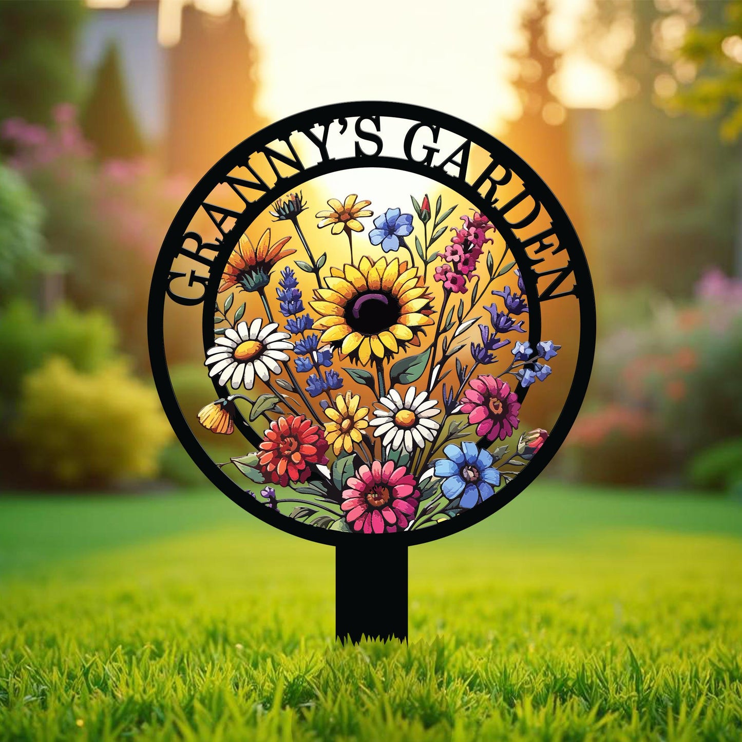 Personalized Sunflower Garden Sign with Stake – Custom Name Floral Yard Decor for Grandma