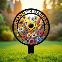 Personalized Sunflower Garden Sign with Stake – Custom Name Floral Yard Decor for Grandma