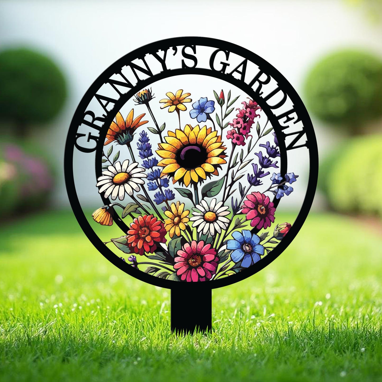 Personalized Sunflower Garden Sign with Stake – Custom Name Floral Yard Decor for Grandma