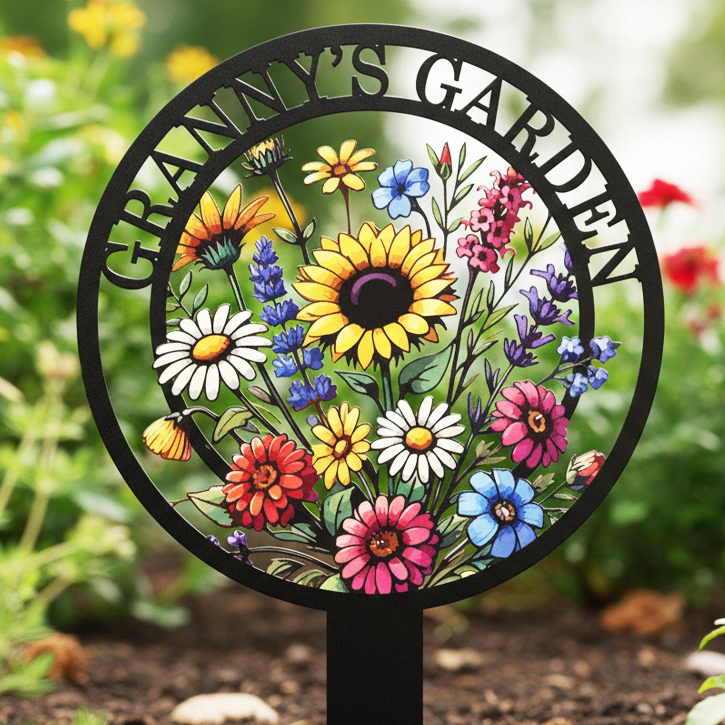 Personalized Sunflower Garden Sign with Stake – Custom Name Floral Yard Decor for Grandma