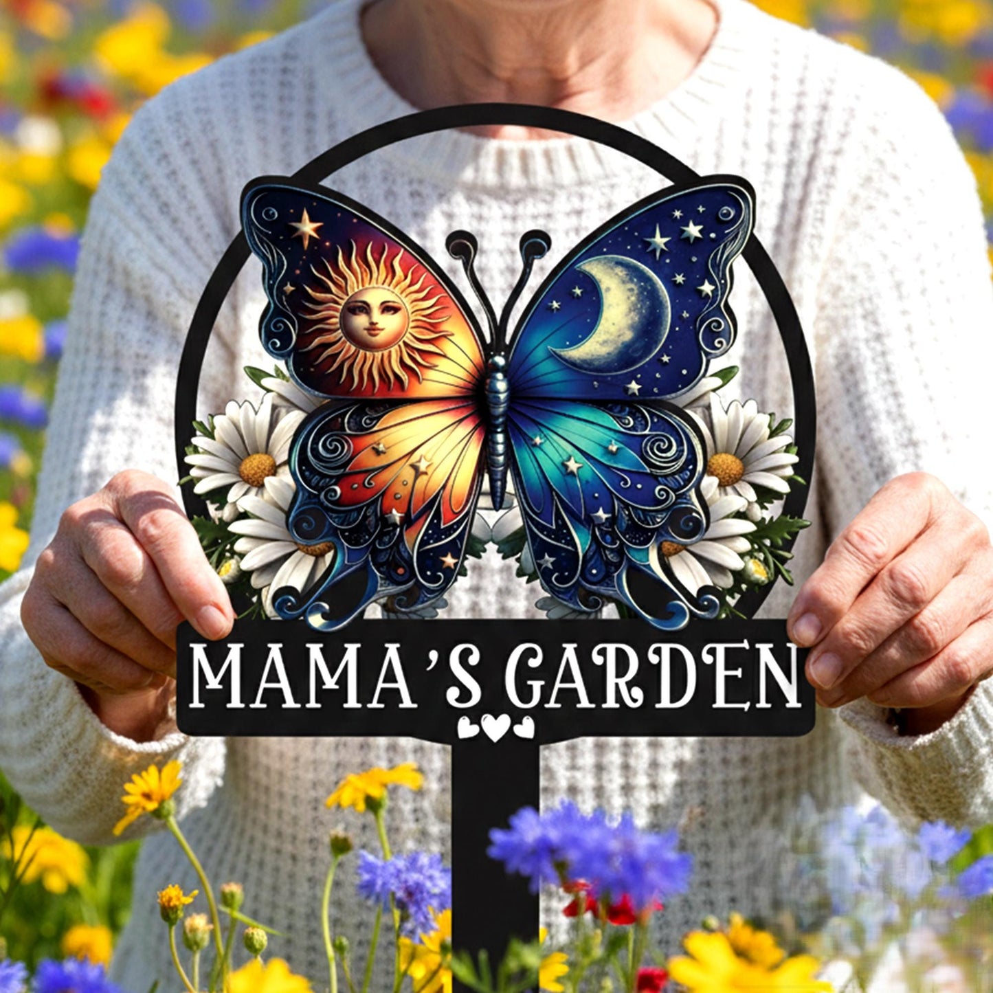 Personalized Butterfly Garden Sign for Mom – Custom Name Floral Yard Decor with Stake