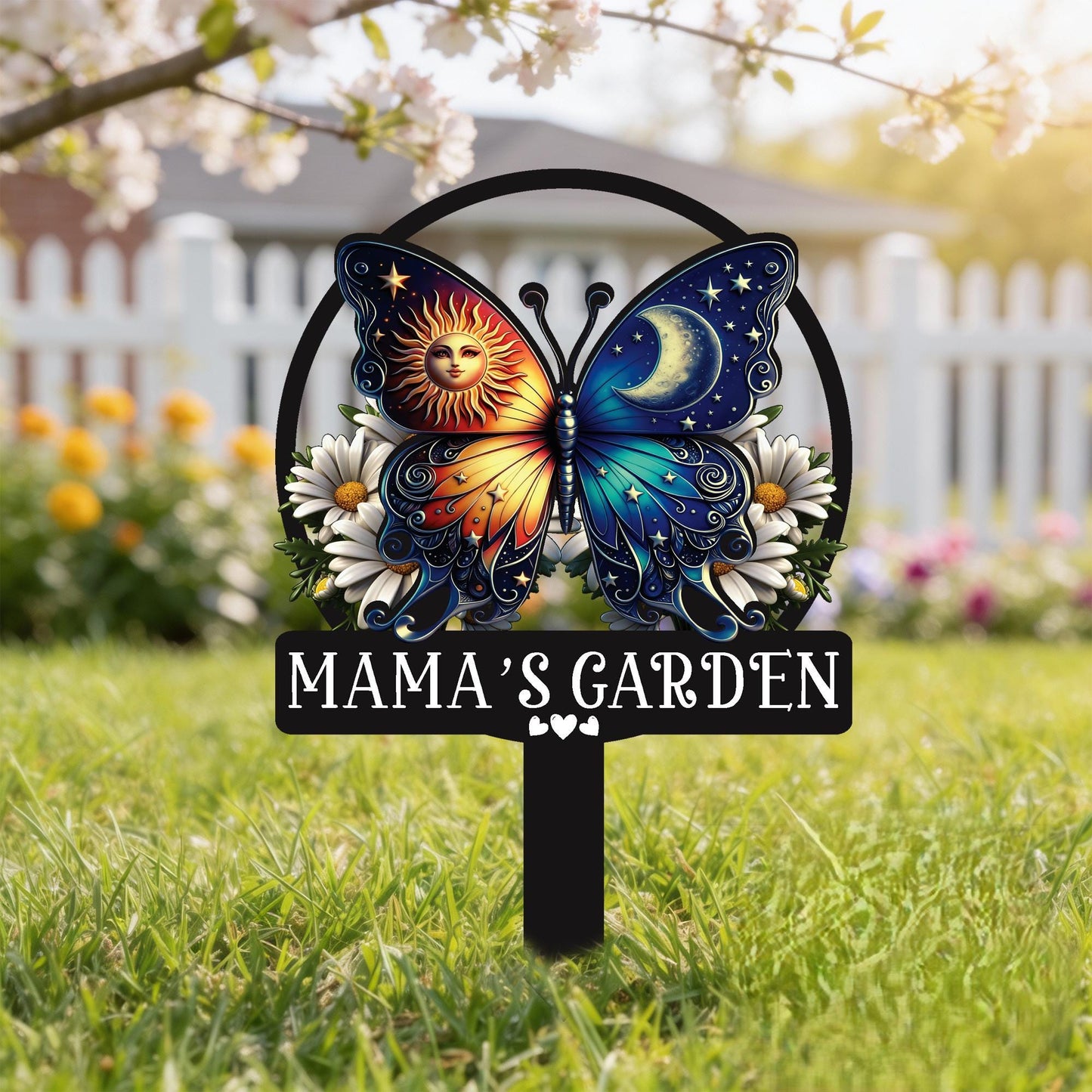 Personalized Butterfly Garden Sign for Mom – Custom Name Floral Yard Decor with Stake