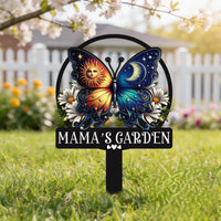 Personalized Butterfly Garden Sign for Mom – Custom Name Floral Yard Decor with Stake