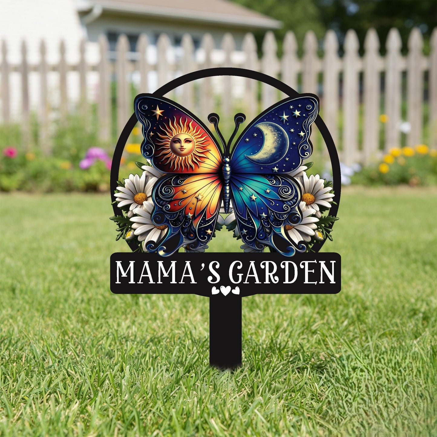 Personalized Butterfly Garden Sign for Mom – Custom Name Floral Yard Decor with Stake