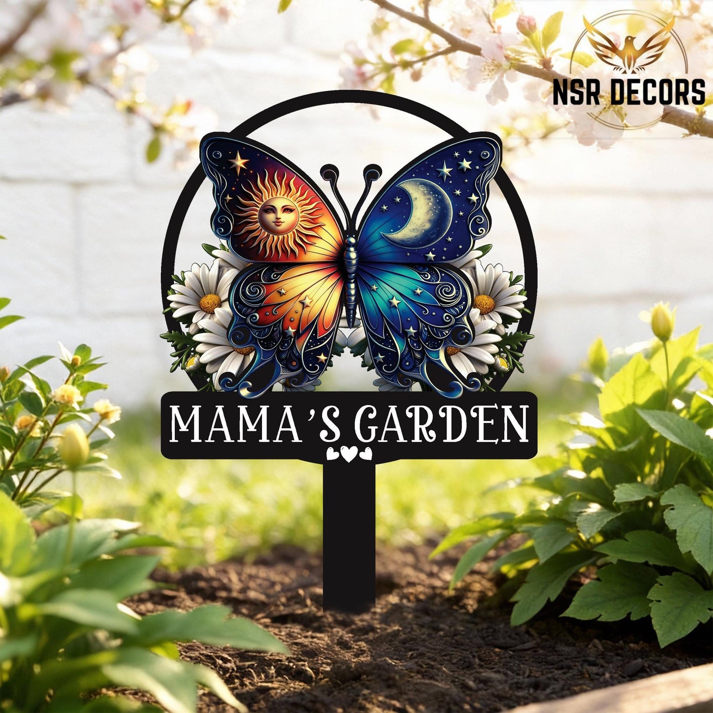 Personalized Butterfly Garden Sign for Mom – Custom Name Floral Yard Decor with Stake