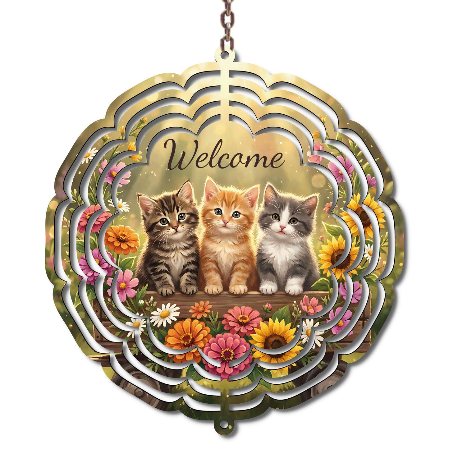 Personalized Cat Wind Spinner – Custom Pet Photo Garden Decor with Floral Design