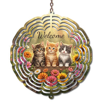 Personalized Cat Wind Spinner – Custom Pet Photo Garden Decor with Floral Design