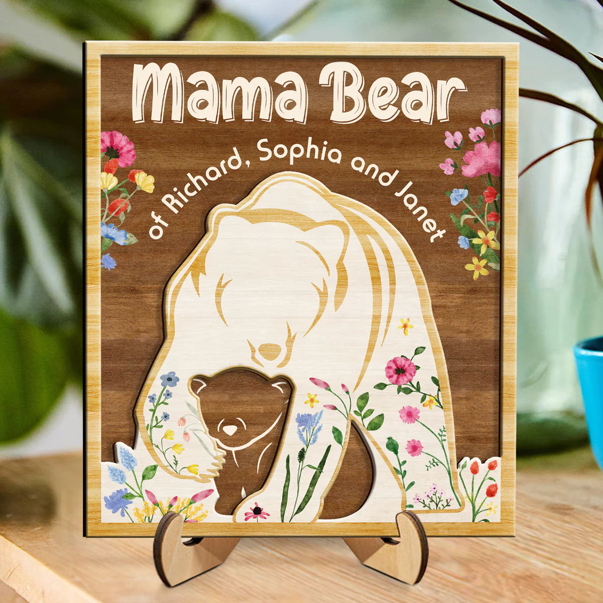 Mama Bear Protects Baby - Personalized 2-Layered Wooden Plaque - Gift For Mom, Nana, Mother, Grandma