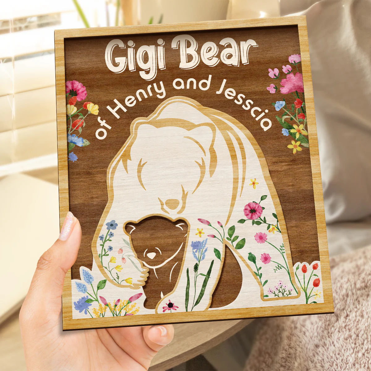 Mama Bear Protects Baby - Personalized 2-Layered Wooden Plaque - Gift For Mom, Nana, Mother, Grandma