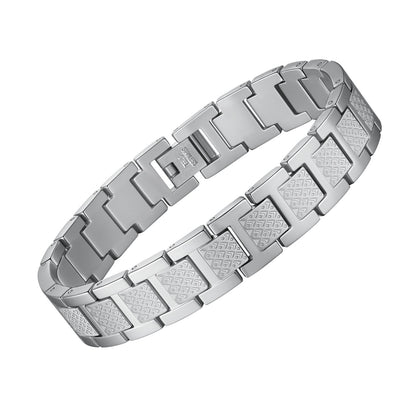 Men's Solid Carbon Fiber and Stainless Steel Square Link Bracelet