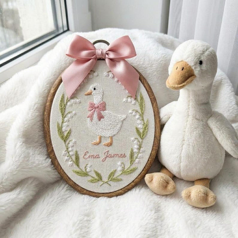 Personalized Baby Name Goose Embroidery Hoop