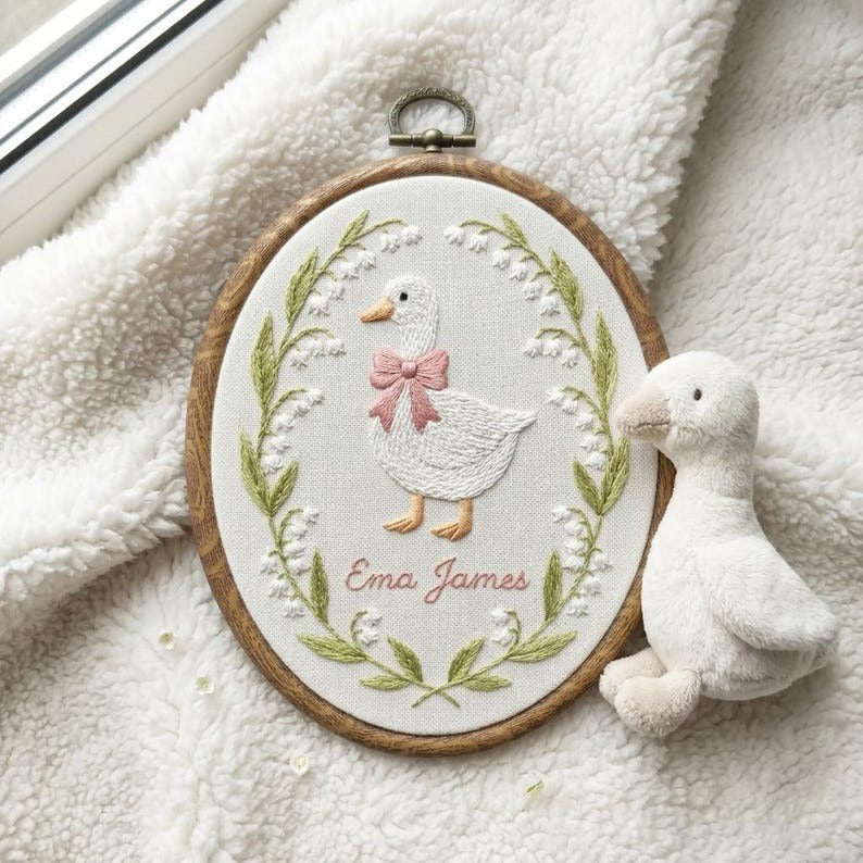 Personalized Baby Name Goose Embroidery Hoop