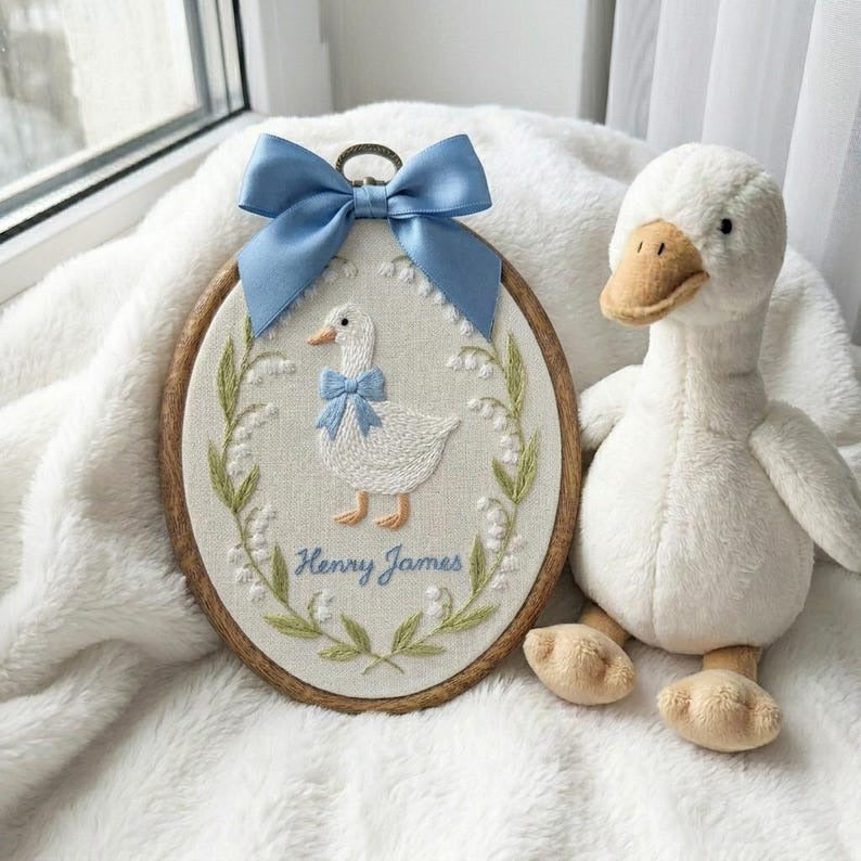 Personalized Baby Name Goose Embroidery Hoop