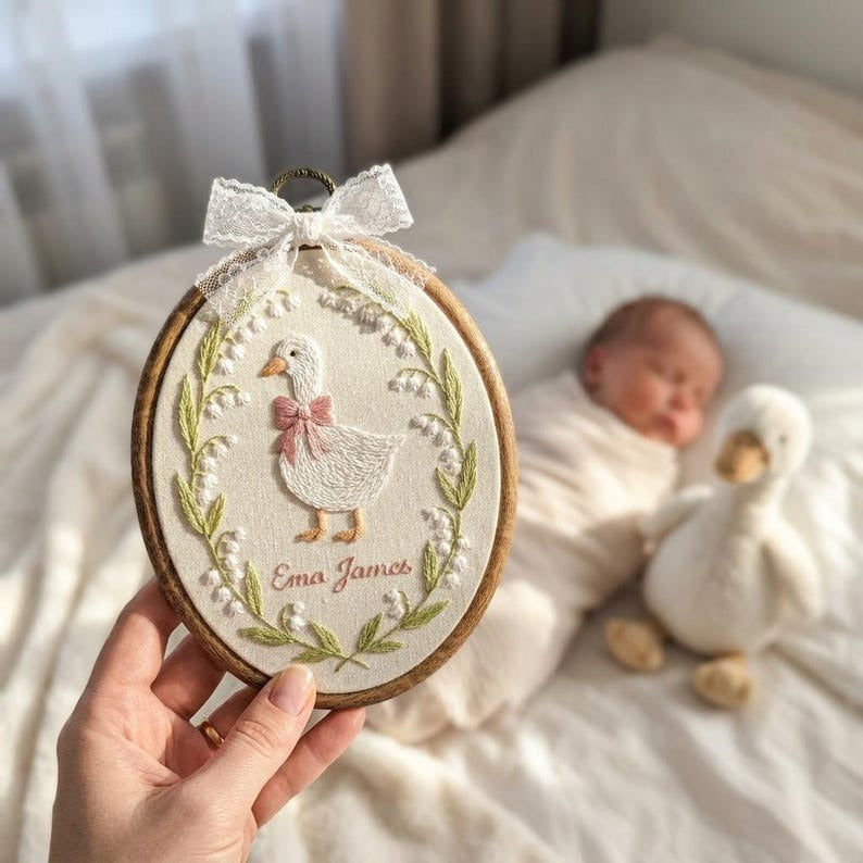 Personalized Baby Name Goose Embroidery Hoop
