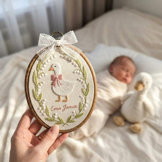 Personalized Baby Name Goose Embroidery Hoop