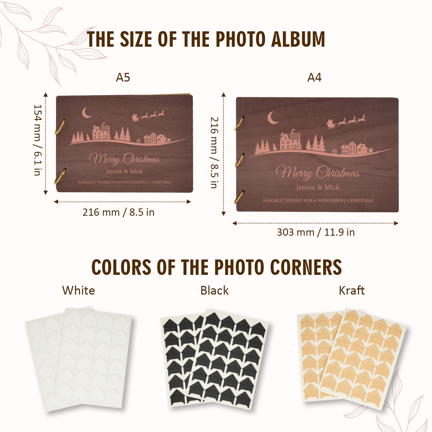 Personalized Photo Album – Christmas Village Engraved Wooden Cover