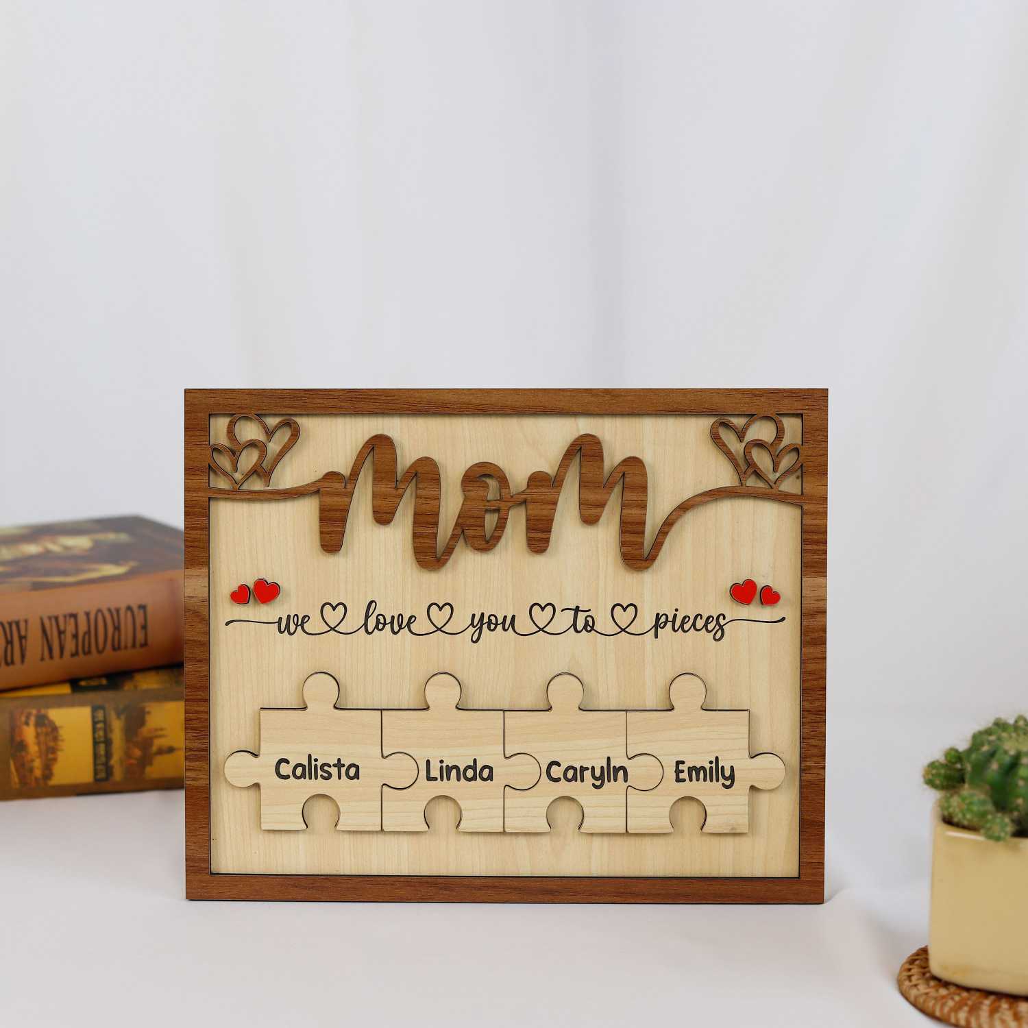 Personalized Mom Puzzle Pieces Frame, Mum Wooden Sign, Puzzle Mom Plaque