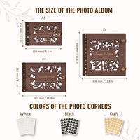 Wooden Photo Album with Carved Flowers and Engraved Names