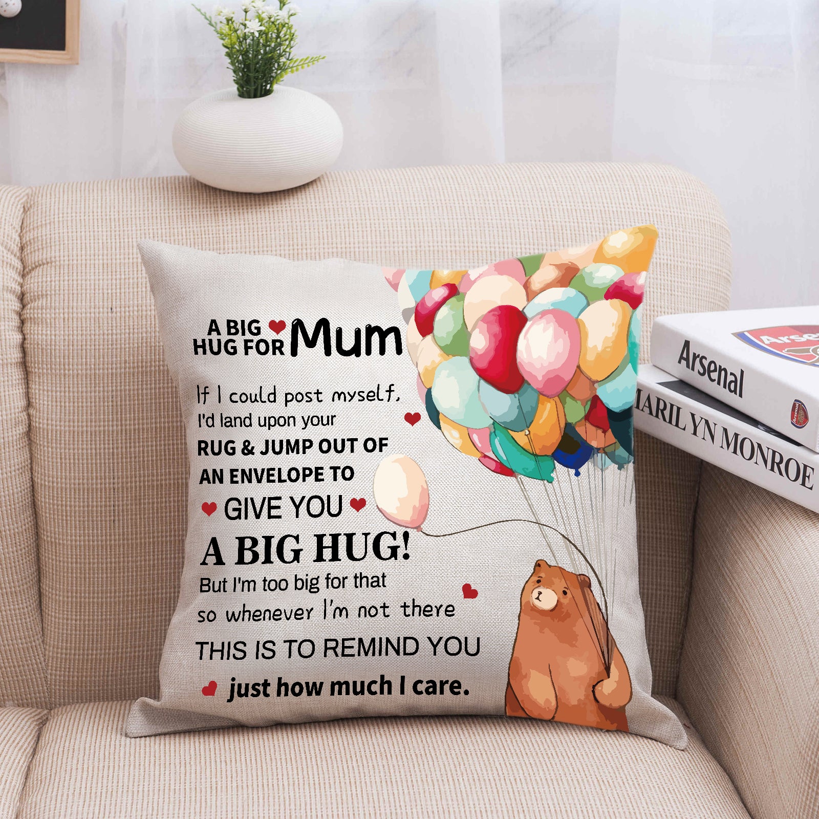 A big hug for mum,Throw pillow gift for mother's birthday Thanksgiving day ,Write down what you want to say to your mother