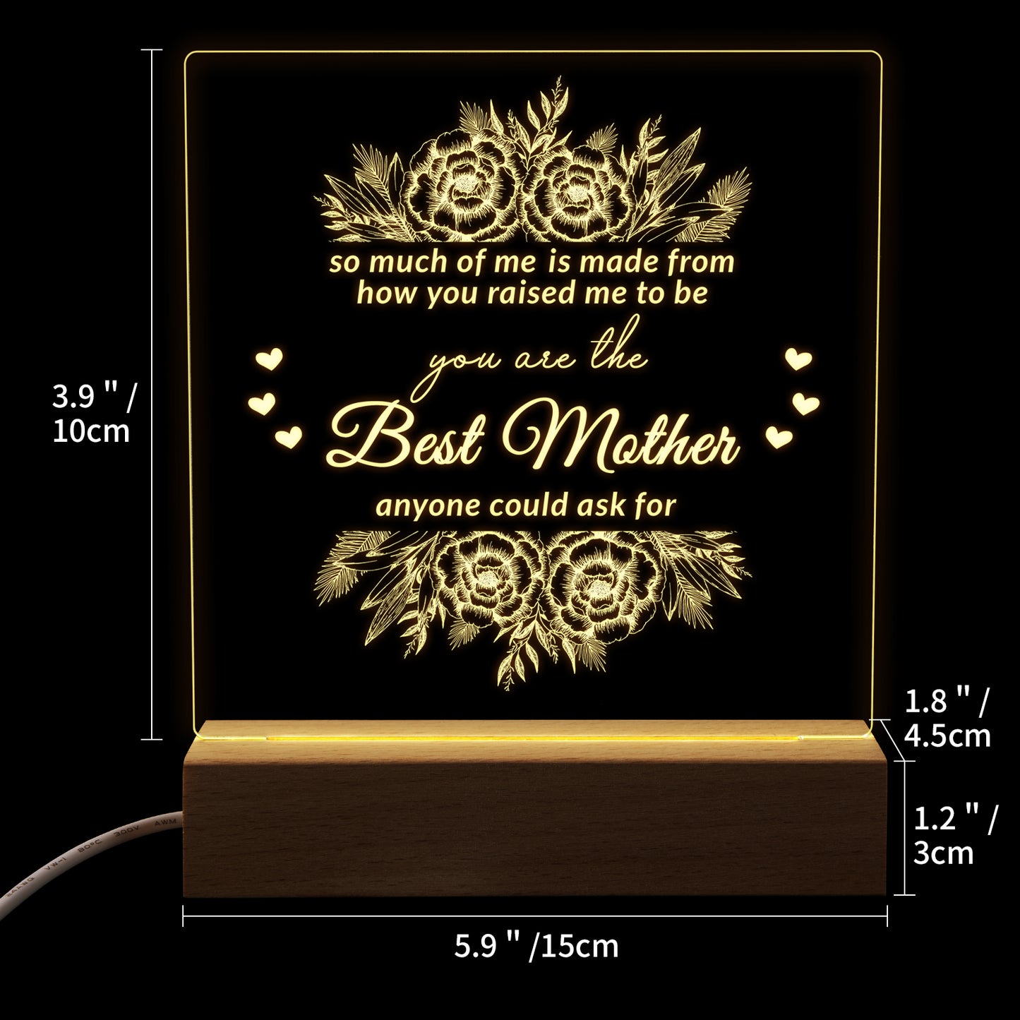 Square Night Light Gift for Mom,You Are The Best Mother,Gifts for Mother’s Day Birthday from Daughter or Son