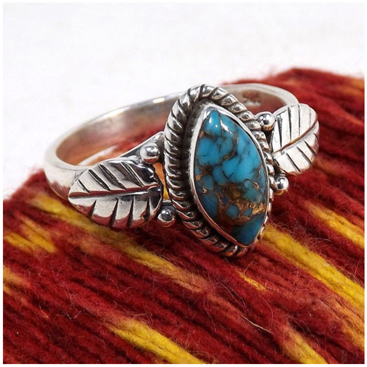 Vintage Sterling Silver Leaf Turquoise Ring