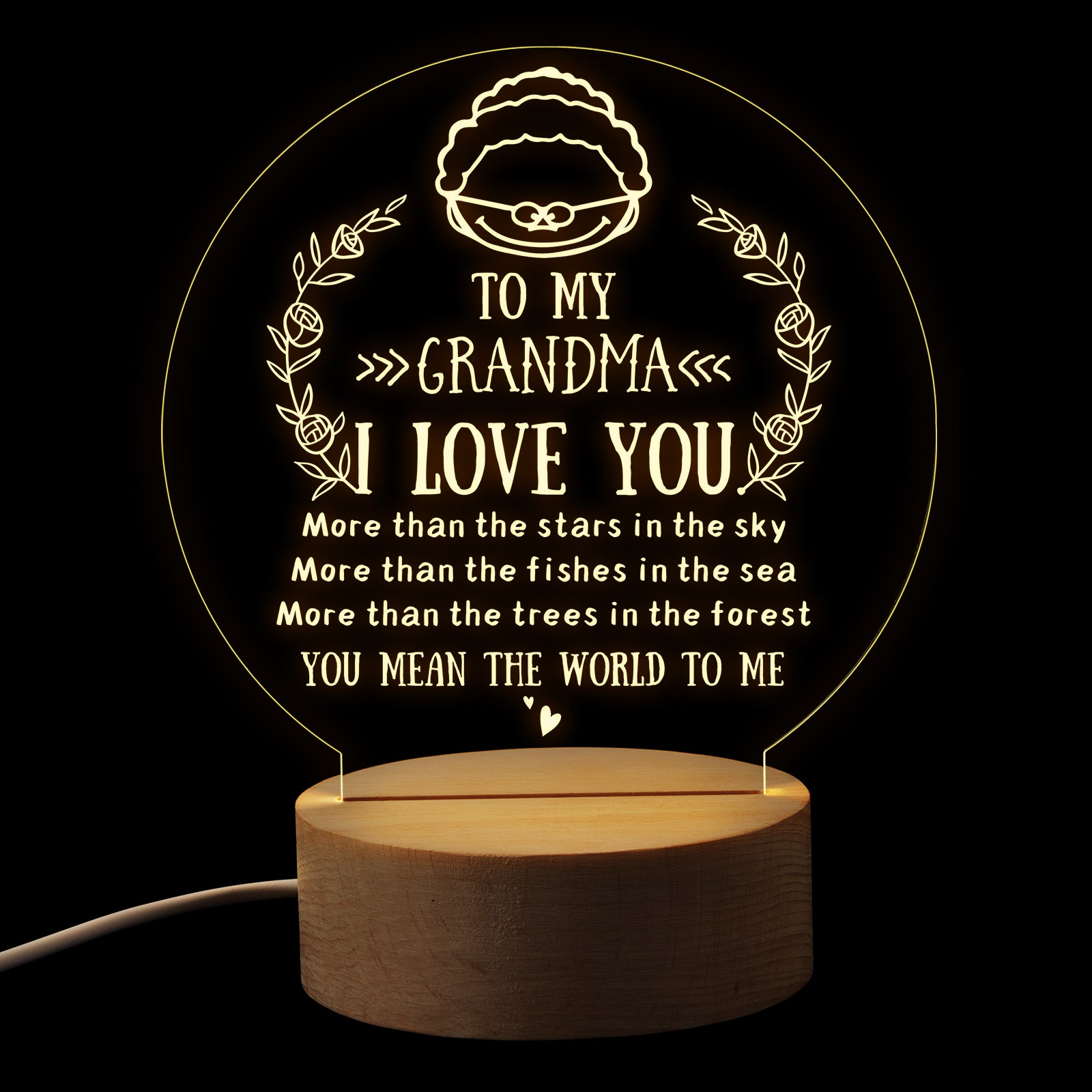 Round Night Lamp Gift for Grandma,To For Grangma I Love You,Gift For Grandma Birthday Thanksgiving Day Form Granddaughter or Grandson