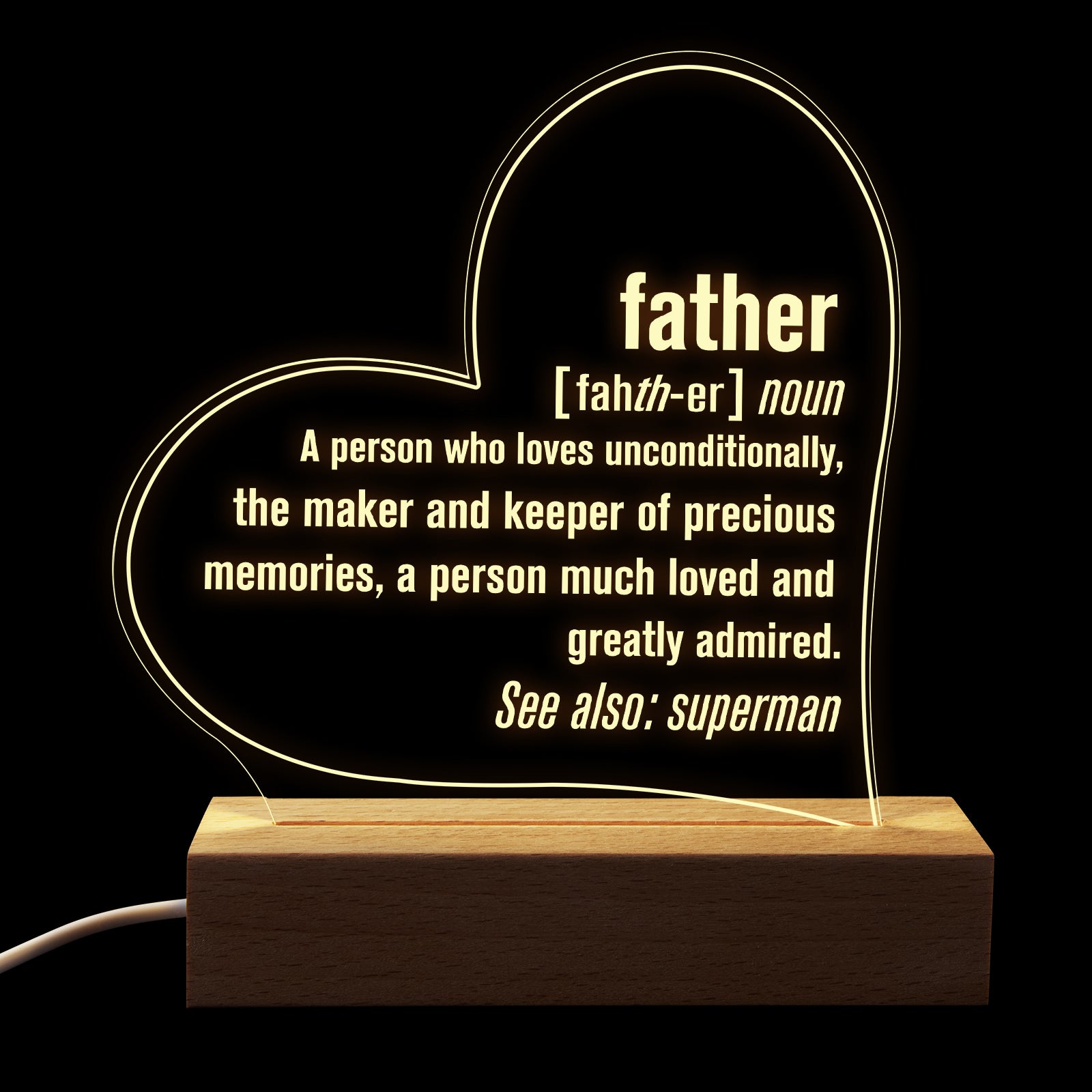 Heart Night Light For Fathers Day Birthday Gift,Meaning Of Father, Dad Gifts Personalized LED Lamp Presents Form Daughter,Son