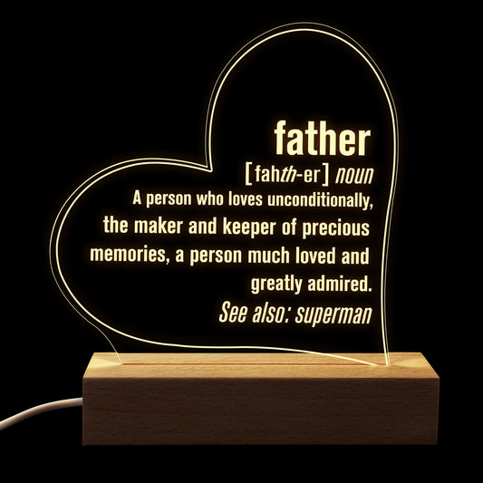 Heart Night Light For Fathers Day Birthday Gift,Meaning Of Father, Dad Gifts Personalized LED Lamp Presents Form Daughter,Son