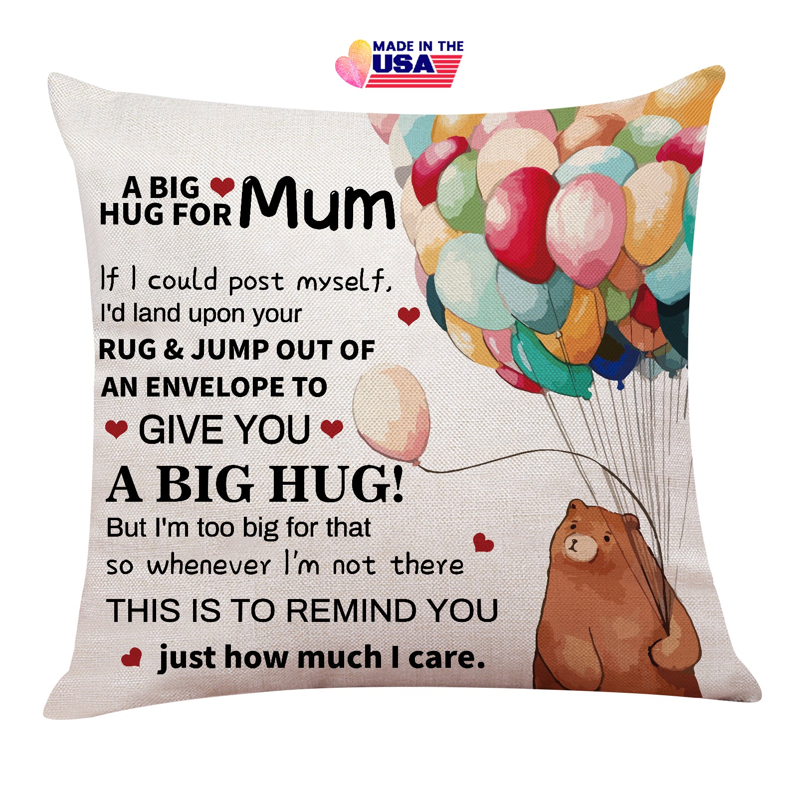 A big hug for mum,Throw pillow gift for mother's birthday Thanksgiving day ,Write down what you want to say to your mother