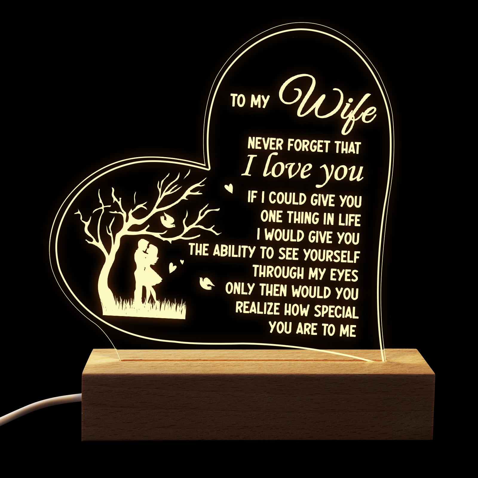 Heart Night Lamp Gift for Wife,To My Wife I Love You ,Gift for Wife Birthday Anniversary Valentine's Day，Gift for Wife from Husband