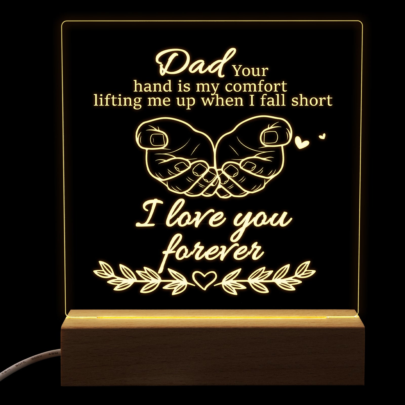 Square Night Light For Fathers Day Birthday Gift,Dad Your Hand Is My Comfort, Dad Gifts Personalized LED Lamp Presents Form Daughter,Son