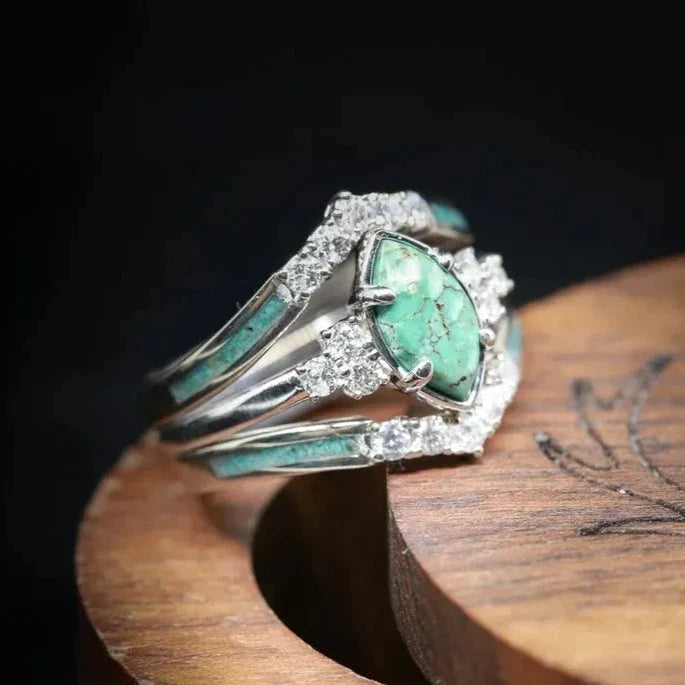 Sterling Silver Natural Turquoise Diamond Ring