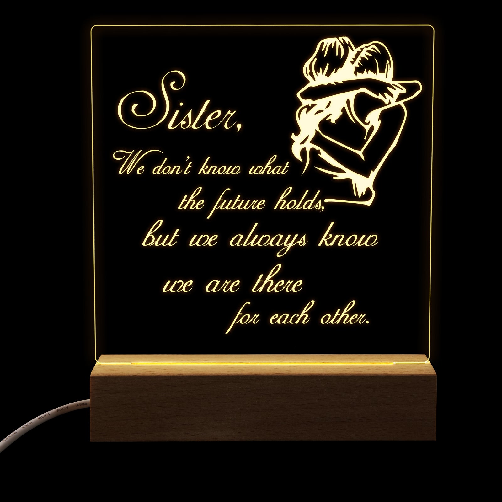 Square Night Lamp Gift for Sister,We are there for each other,LED Night Lamp Gift for Sister,Graduation Wedding Birthday Gift for Sister