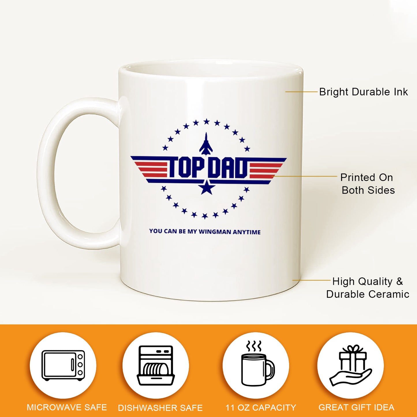 TOP DAD, you can be my wingman anytime, National Aviation Day‘s gift, Pilot Mug, Gift For Pilot & Dad Funny Pilot Gift, Pilot Presents, Aviation Gift, Private Pilot
