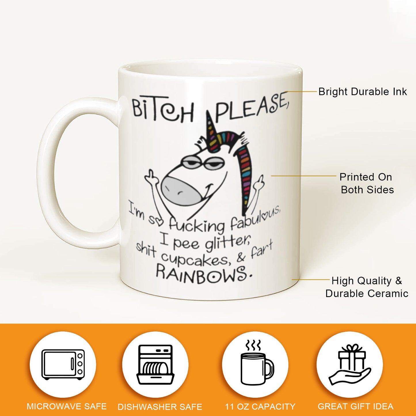 Unicorn Bitch Please I'm So Fabulous I Pee Glitter, funny mug, funny cups, dark humours
