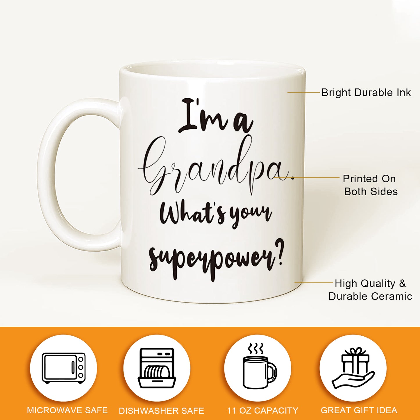 Im Grandpa Whats Your Superpower Mug, Funny Gifts for Grandpa from Granddaughter Grandson